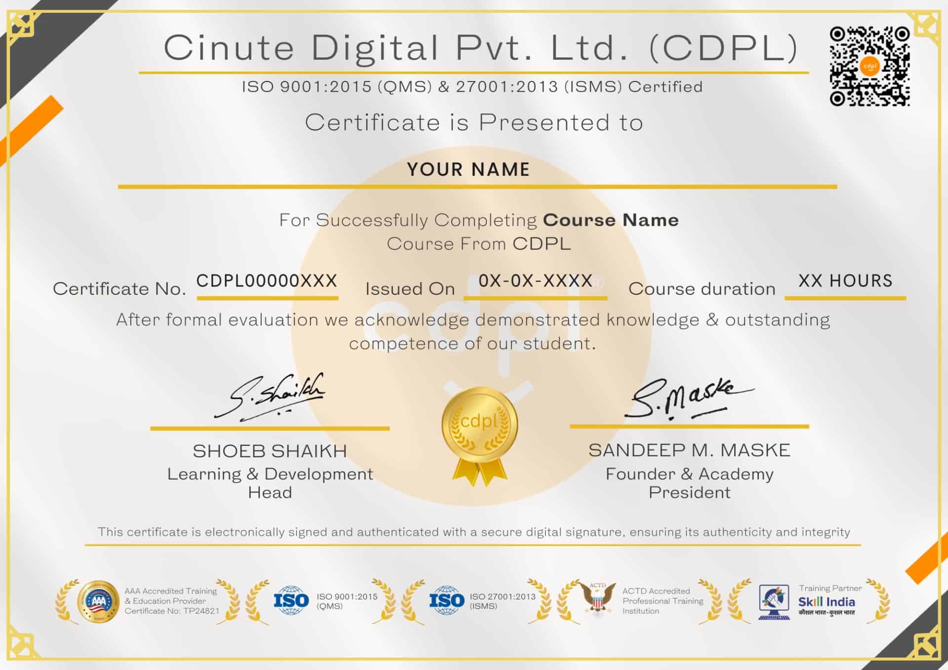 Sample Certificate