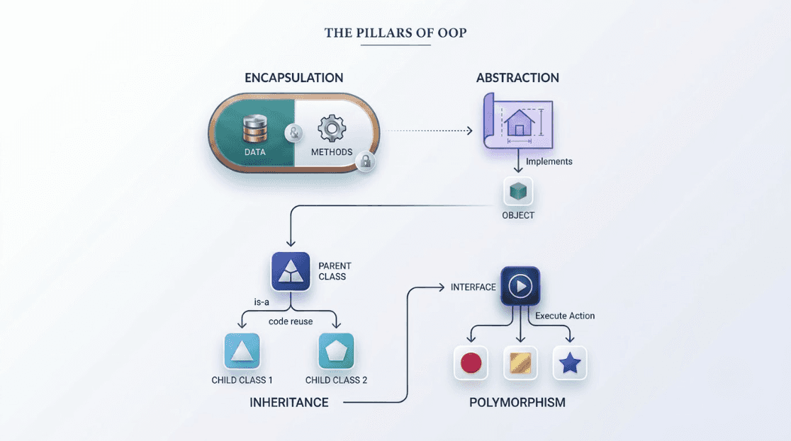 The 4 Pillars of OOPs in Python: Encapsulation, Abstraction, Inheritance & Polymorphism