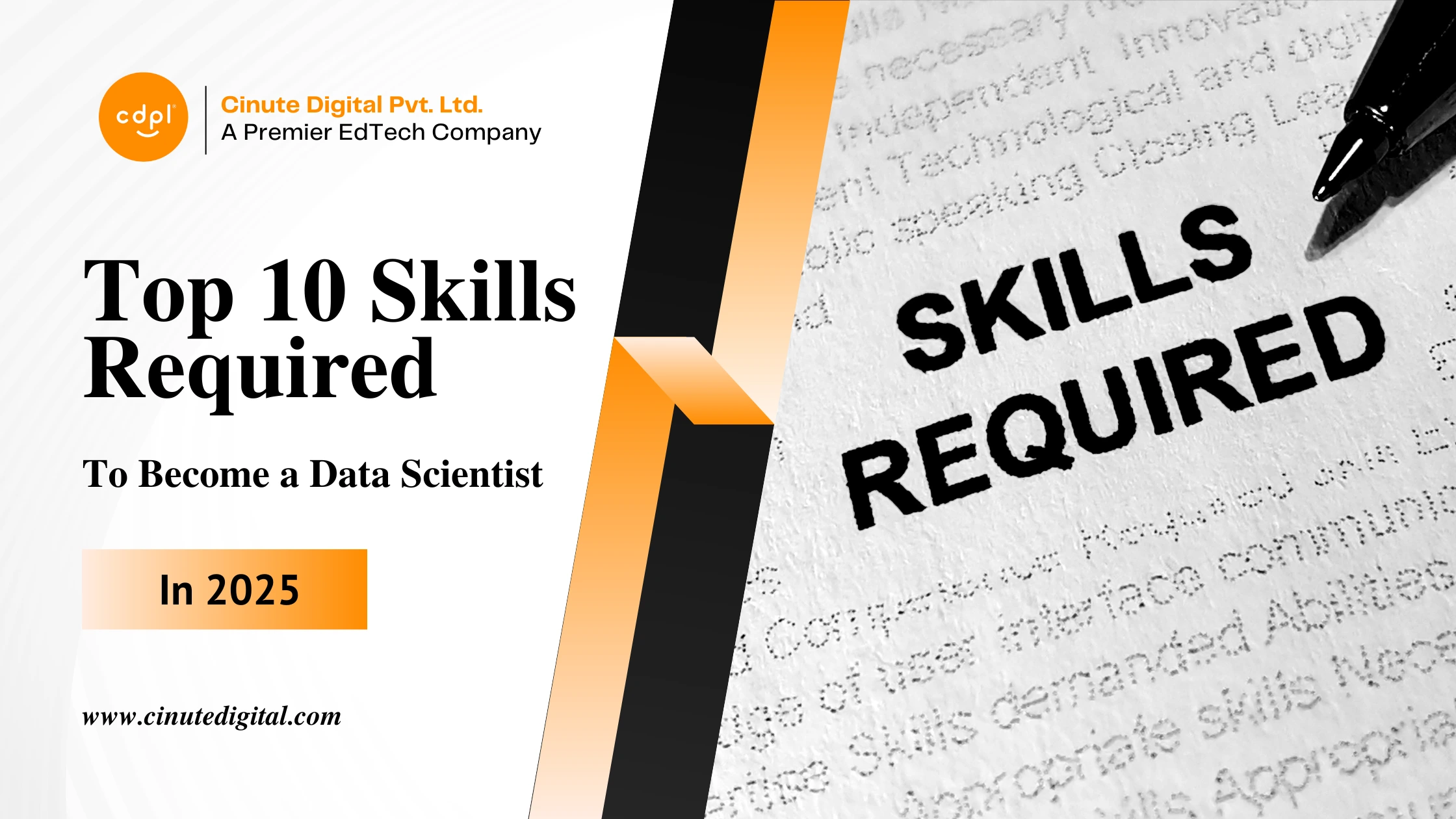 Skills Required" printed on a document with a pen nearby, representing top data science skills to become a successful data scientist in 2025.