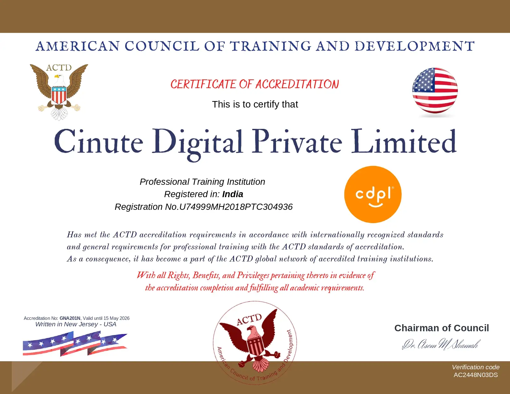 ACTD Certificate - Cinute Digital Private Limited