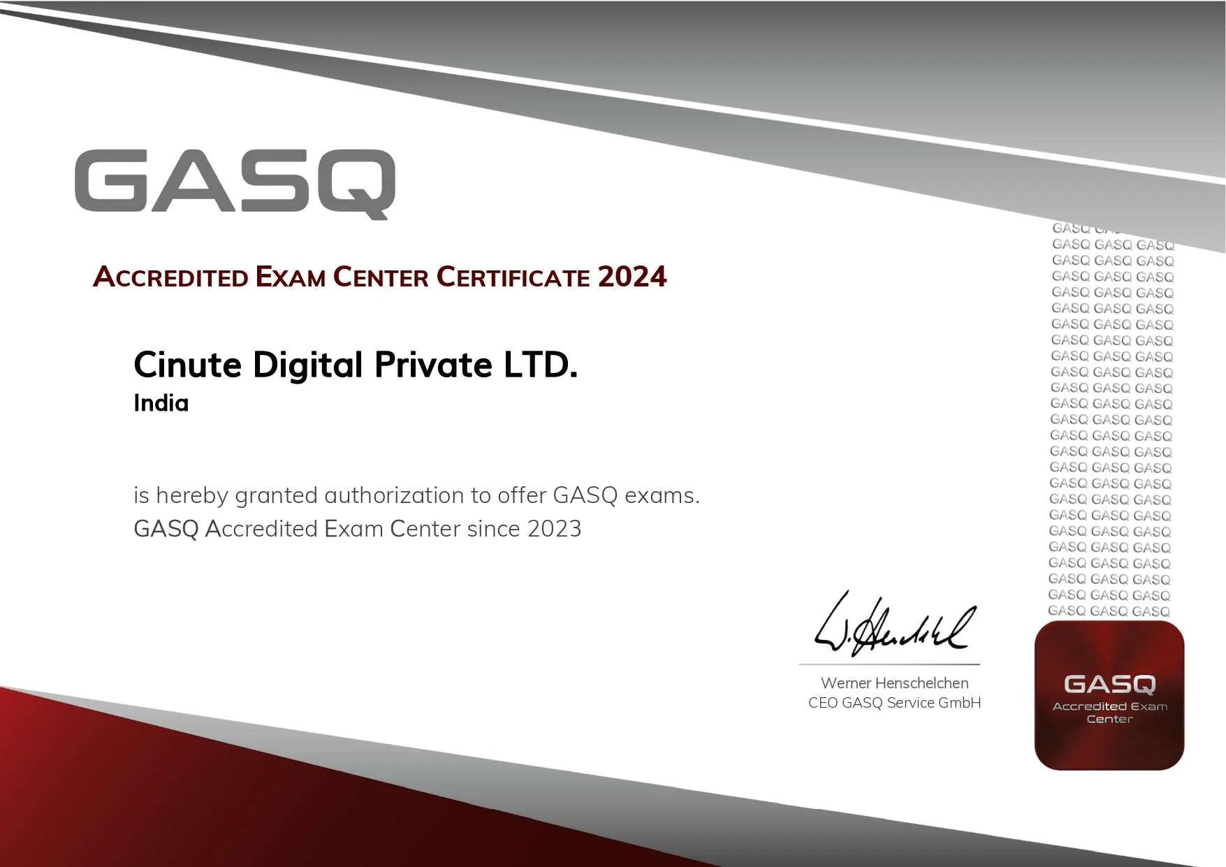 GASQ AEC Certificate - Cinute Digital Private Limited